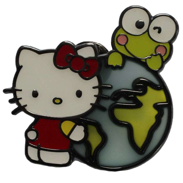 Red Hello Kitty Hugging Globe Pin