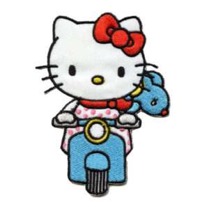 Hello Kitty Moped Riding Blue Scooter Iron On Embroidered Patch