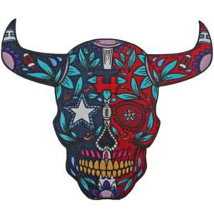 Texas Color Bull Sugar Skull Patch Large Houston Football Horns Iron On Embroidered
