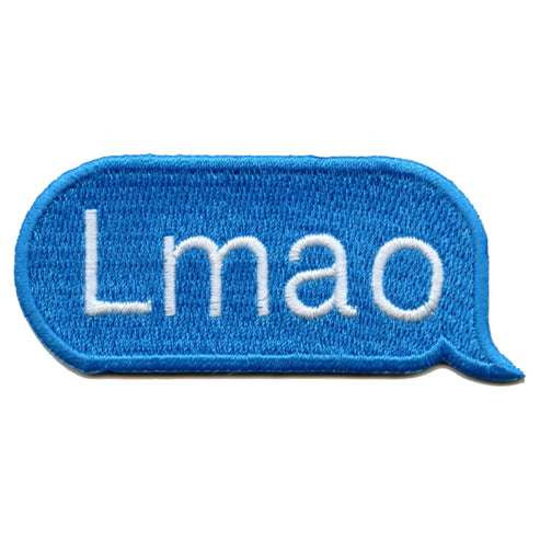 Emoji LMAO Blue Text Script Word Bubble Iron On Embroidered Patch