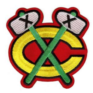 Chicago Blackhawks Stanley Cups Tomahawks Logo Home Jersey Patch (Red Background)
