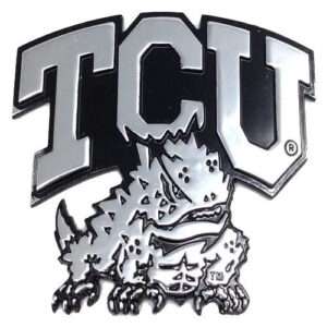 TCU Horned Frogs Logo with Frog Premium Solid Metal Chrome Plated Car Auto Emblem